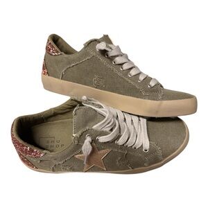 Women's Olive Sneakers with Glitter Accents